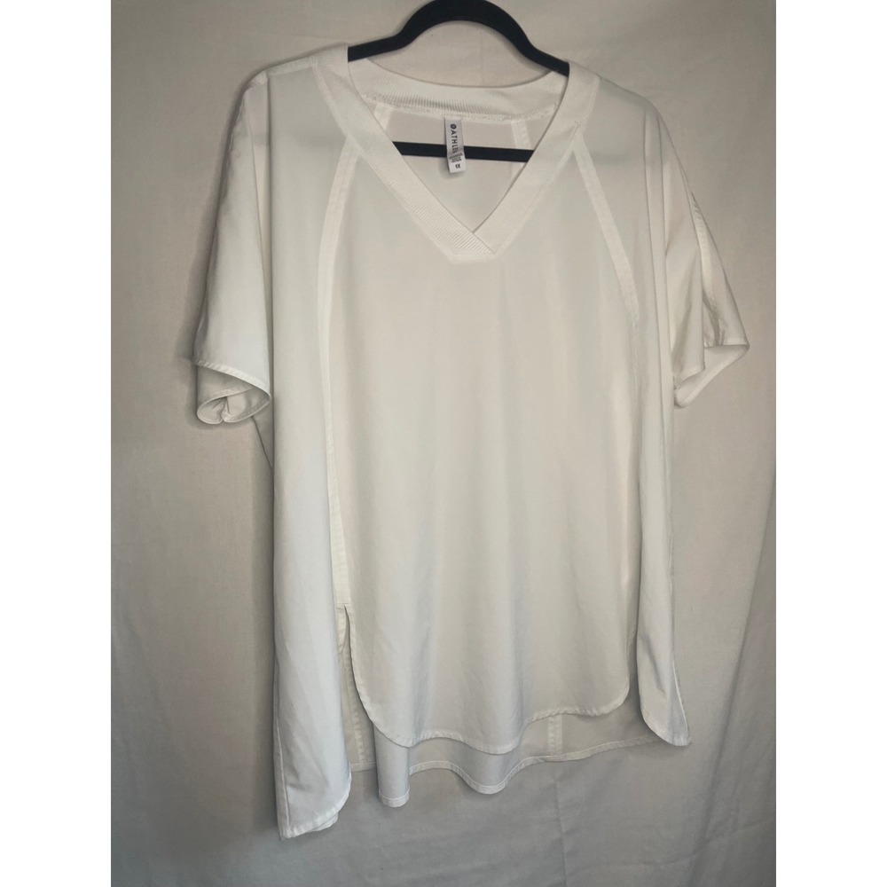 Athleta White V-Neck Short Sleeve Active Top Curved Hem Plus Size 1X